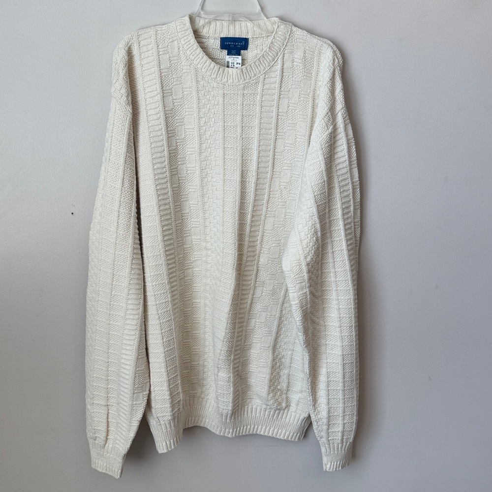 NWT Towncraft 100% Cotton Chunky Sweater Vintage Made in USA Cream Size XLXT